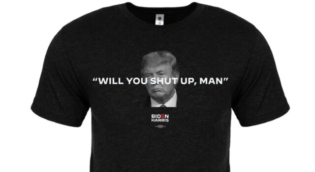 فروش تی‌شرت‌های "خفه می‌شوی مرد"در ستاد انتخاباتی بایدن