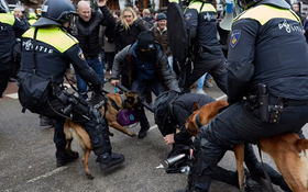   سگهای پلیس به جان معترضان قرنطینه هلندی افتادند+فیلم 