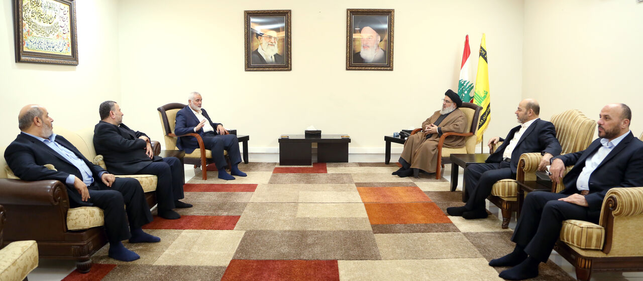 رئیس دفتر سیاسی حماس با دبیرکل حزب الله لبنان دیدار کرد